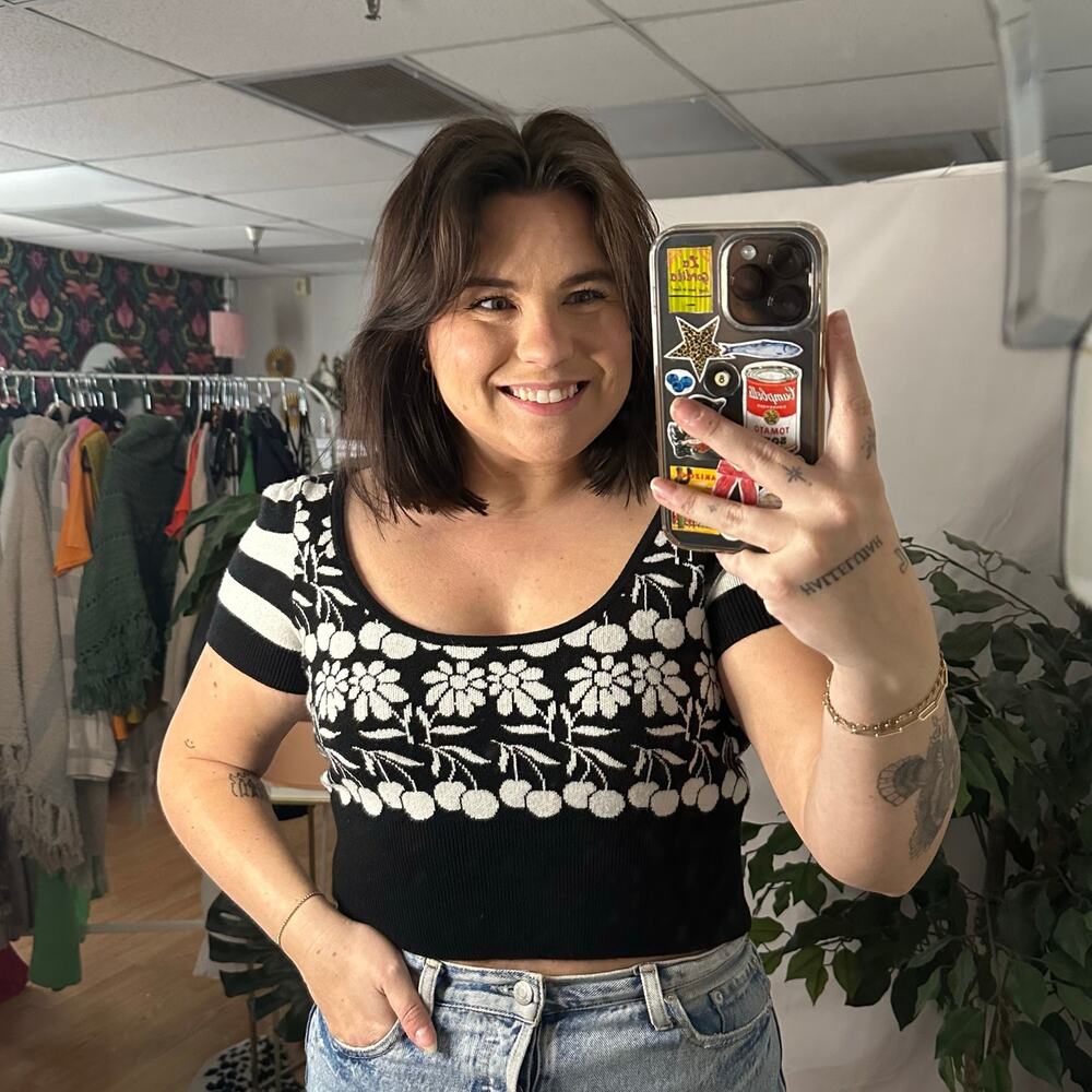 Anthropologie Maeve Trixie Sweater Tee Cropped Black Size XSP
